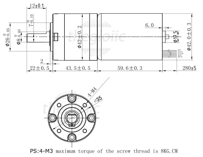 42GP-BL4260 Động Cơ DC Không Chổi Than 12V49RPM