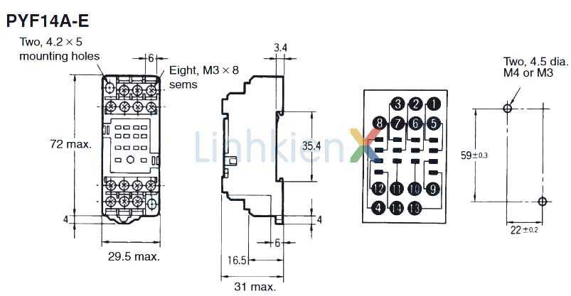 PYF14A-E Đế Relay MY4N-GS 14 Chân