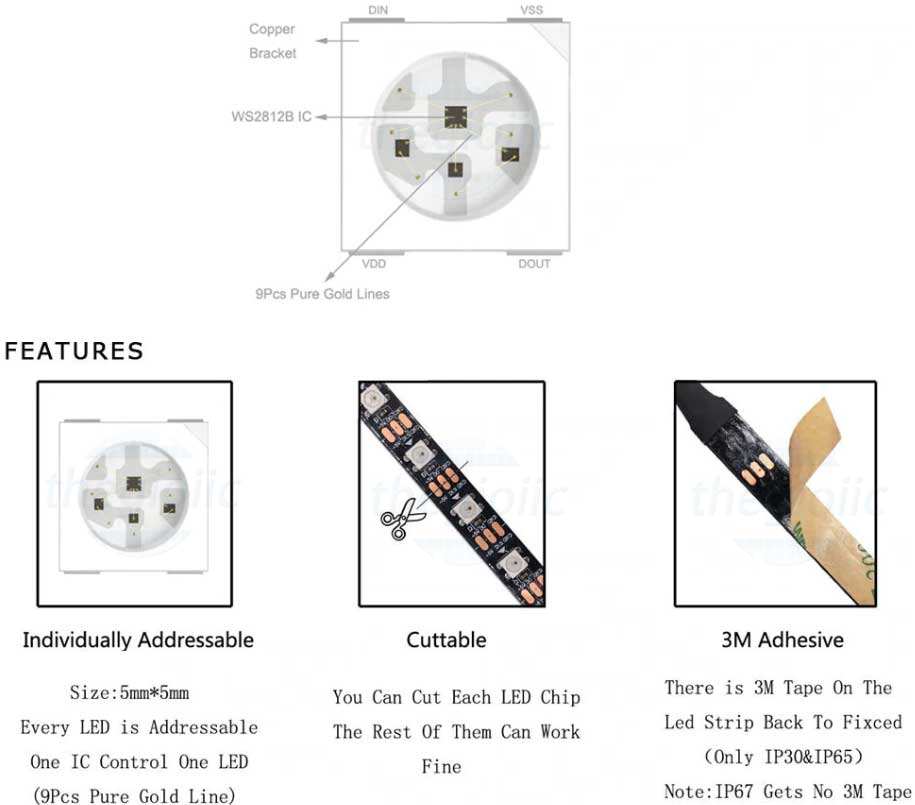 LED Dây 5050 RGB WS2812 60 LED/m 5VDC  Dài 1m