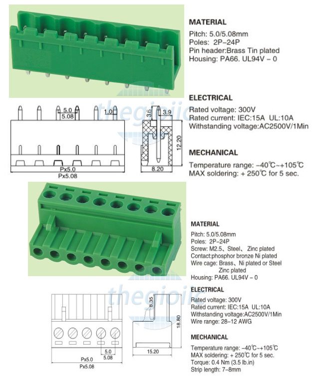 Terminal Block 4Pin 5.08 Chân Thẳng KF2EDGK-5.08-4P