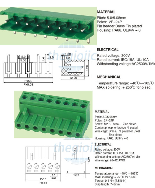 Terminal Block 10Pin 5.08 Chân Cong KF2EDGK-5.08-10P-L