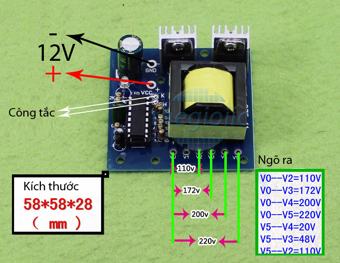 Mạch Chuyển Đổi DC-AC 12VDC-220VAC 150W