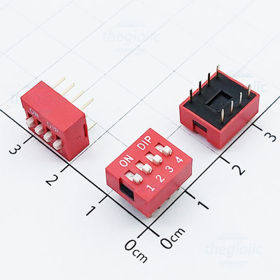 Công Tắc 4 Bit Dip Switch Xuyên Lỗ 2.54mm Màu Đỏ