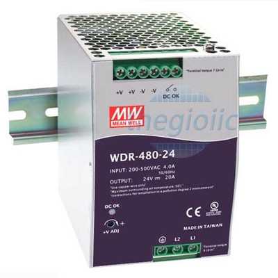 WDR-480-48 Nguồn Mean Well Gắn Ray 48V 10A