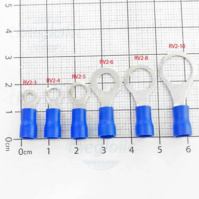 RV2-10 Đầu Cosse Tròn 27A Cỡ Dây 16-14AWG Vít M10 Màu Xanh Dương