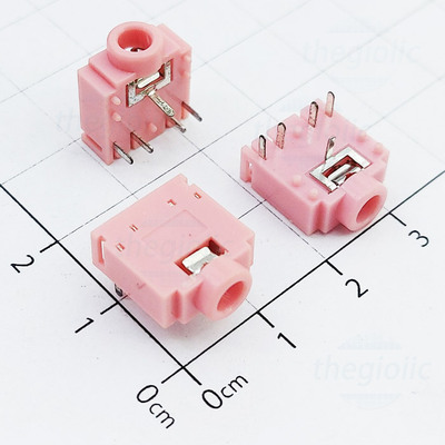 PJ-307 Cổng Audio 3.5mm 3 Cực 5 Chân Hàn PCB Màu Hồng