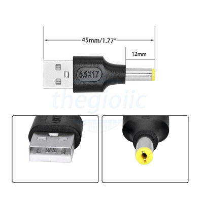 Đầu Chuyển USB Type A Đực Sang DC5517 Đực