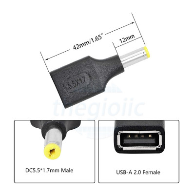 Đầu Chuyển USB Type A Cái Sang DC5517 Đực