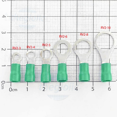 RV2-4 Đầu Cosse Tròn 27A Cỡ Dây 16-14AWG Vít M4 Màu Xanh Lá