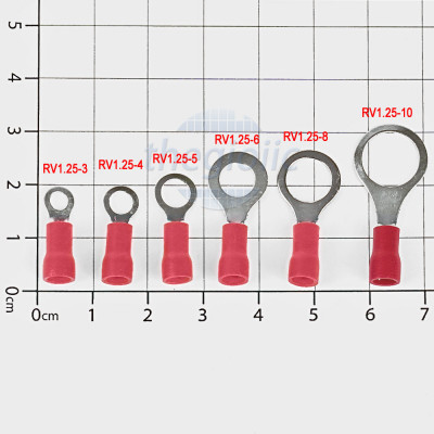 RV1.25-3 Đầu Cosse Tròn 19A Cỡ Dây 22-16AWG Vít M3 Màu Đỏ