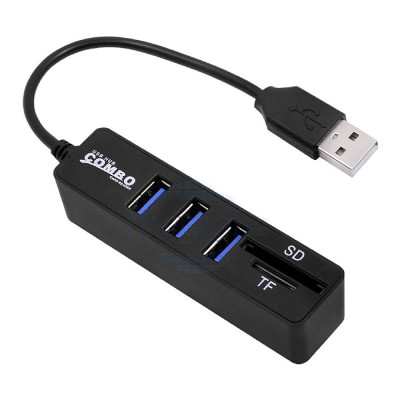 Bộ Chia USB Hub Combo Đa Năng 3 Cổng USB 2.0 Kèm Khe Đọc Thẻ Micro SD Và SD