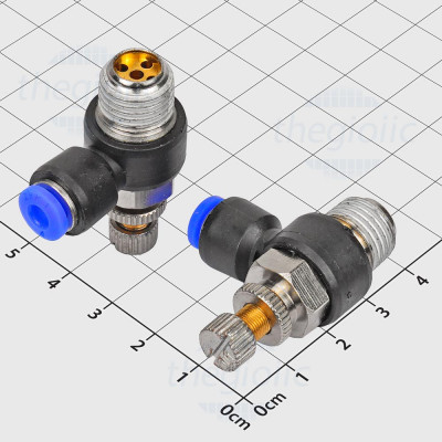 PSL4-02 Van Tiết Lưu Khí Nén Cong L Ống 4mm Ren Ngoài 12.7mm, 1/4inch