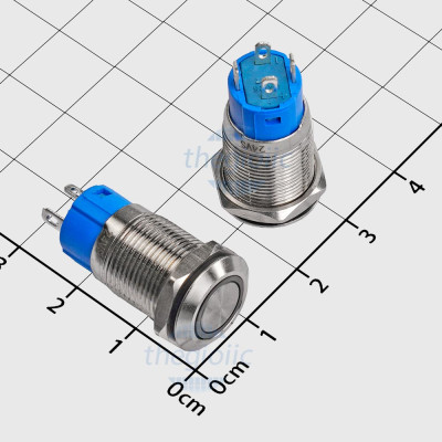 Nút Nhấn Giữ LED Xanh Dương 12mm 24V Inox 304 4 Chân