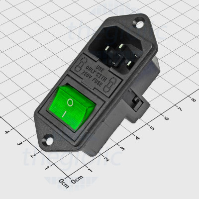 AC-01B Đầu Nối Nguồn AC 10A Có Công Tắc LED Xanh Lá Và Đế 2 Cầu Chì