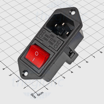 AC-01B Đầu Nối Nguồn AC 10A Có Công Tắc LED Đỏ Và Đế 2 Cầu Chì