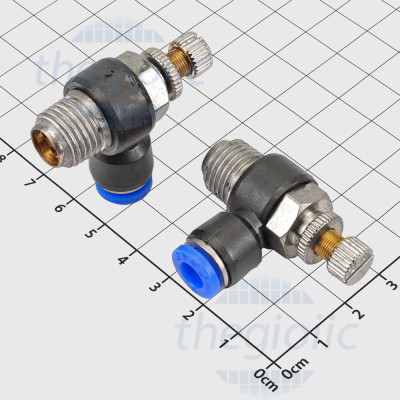 PSL6-02 Van Tiết Lưu Khí Nén Cong L Ống 6mm Ren Ngoài 12.7mm, 1/4inch