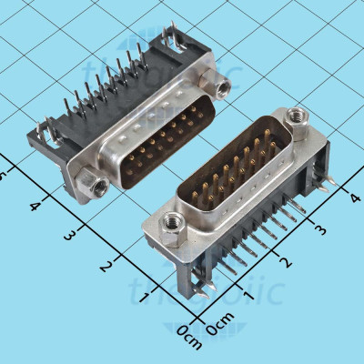 Cổng DB15 Đực 15 Chân Cong 90 Độ 2 Hàng Hàn PCB