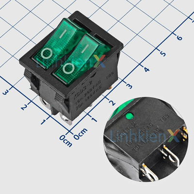 KCD6-202 Công Tắc Bập Bênh Đôi ON-OFF 6 Chân 16A LED Xanh Lá