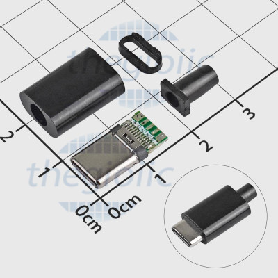 Cổng USB Type C Đực 5 Chân Thẳng Hàn Dây Vỏ Đen