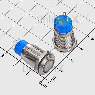 Nút Nhấn Giữ LED Xanh Lá 12mm 12V Inox 304 4 Chân