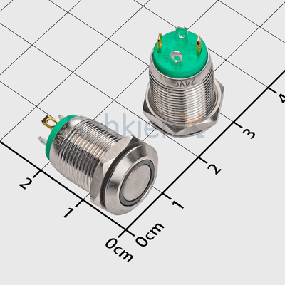 Nút Nhấn Nhả LED Xanh Lá 12mm 24V Inox 304 4 Chân