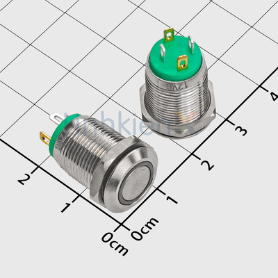 Nút Nhấn Nhả LED Xanh Lá 12mm 12V Inox 304 4 Chân