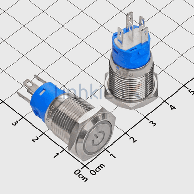 Nút Nhấn Giữ Nguồn LED Xanh Dương 16mm 12-24V Inox 304 5 Chân V2