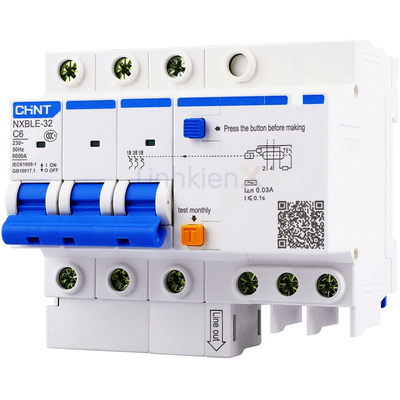 NXBLE-32 3P C6 RCBO Aptomat Chống Giật, Quá Tải 6A