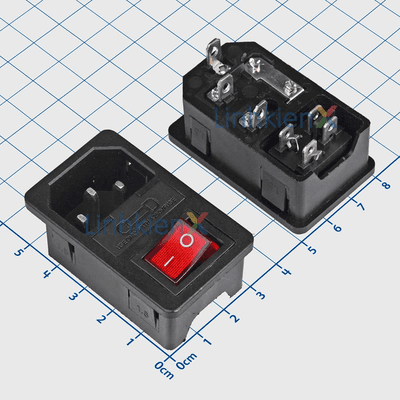 AC-01 Đầu Nối Nguồn AC 10A Có Công Tắc LED Đỏ Và Đế Cầu Chì