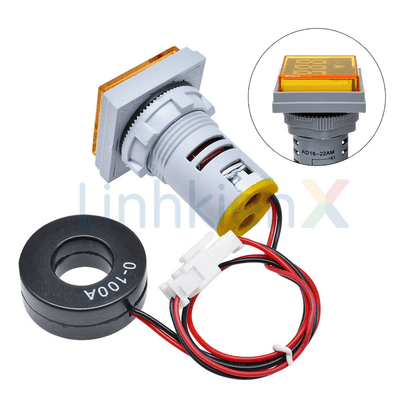 AD16-22AMS Đèn Báo Hiển Thị Dòng Điện 0-100A 22mm Đầu Vuông Màu Vàng
