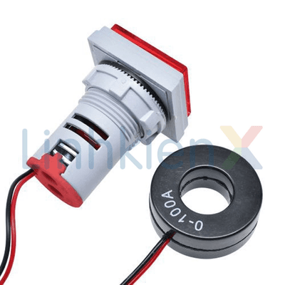 AD16-22AMS Đèn Báo Hiển Thị Dòng Điện 0-100A 22mm Đầu Vuông Màu Đỏ