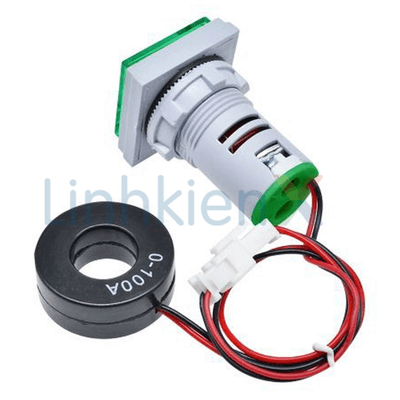AD16-22AMS Đèn Báo Hiển Thị Dòng Điện 0-100A 22mm Đầu Vuông Màu Xanh Lá