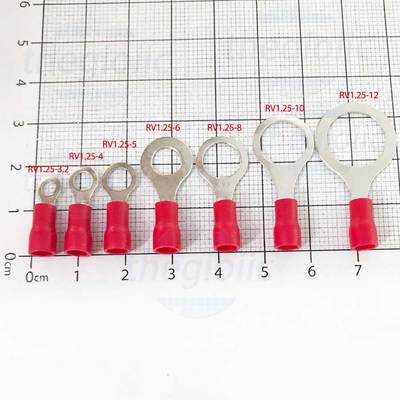 RV1.25-12 Đầu Cosse Tròn 19A Cỡ Dây 22-16AWG Vít M12 Màu Đỏ