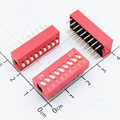 Công Tắc 9 Bit Dip Switch Xuyên Lỗ 2.54mm Màu Đỏ